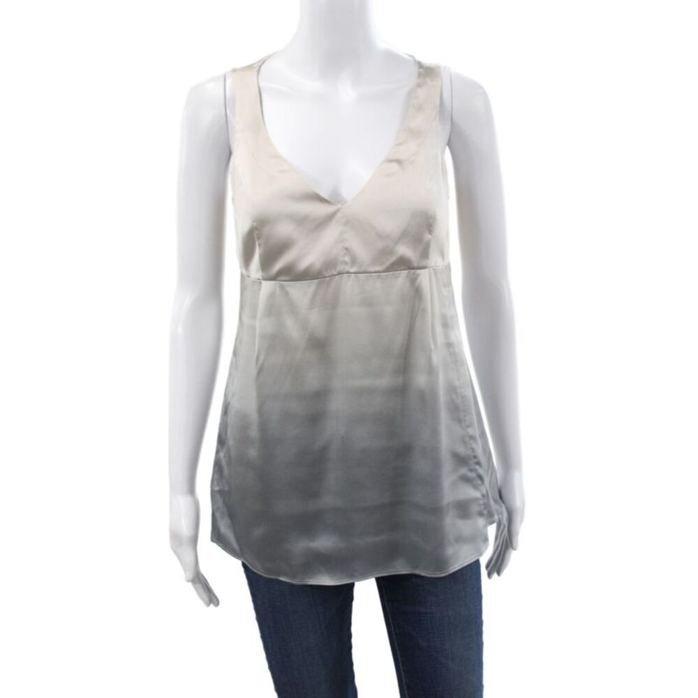 Brunello Cucinelli Women Beige Silk Satin V-Neck Camisole Size XL